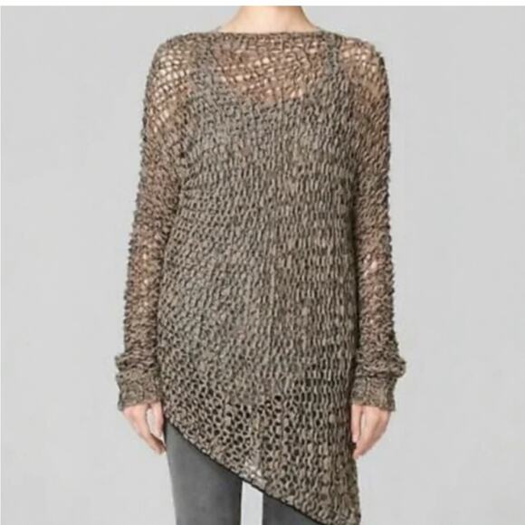 Helmut Lang tattered tape taupe asymmetrical alpaca wool blend sweater Medium - Picture 1 of 16